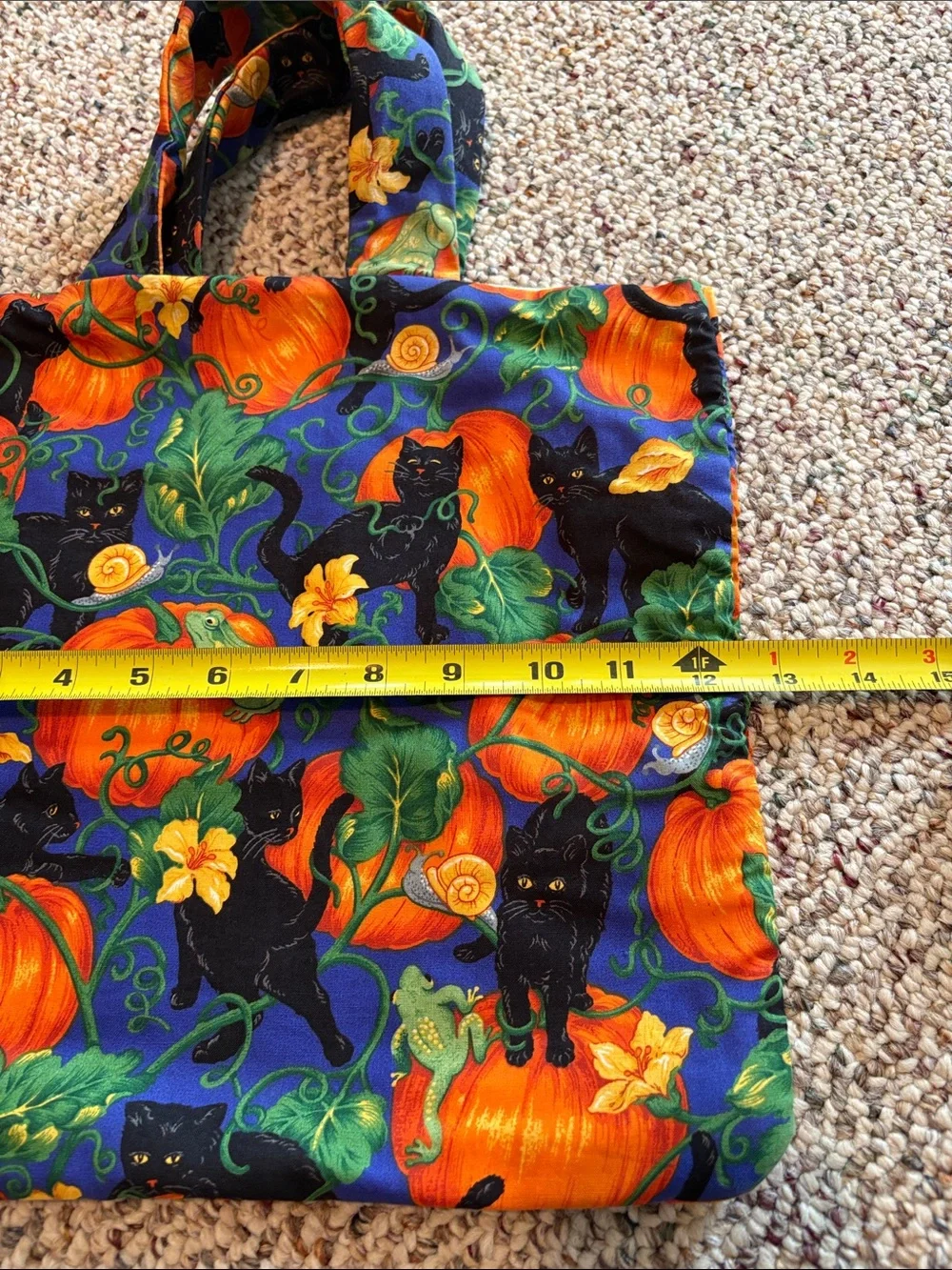 Halloween Pumpkin Print Treat Bag - Orange/Black. Handmade
